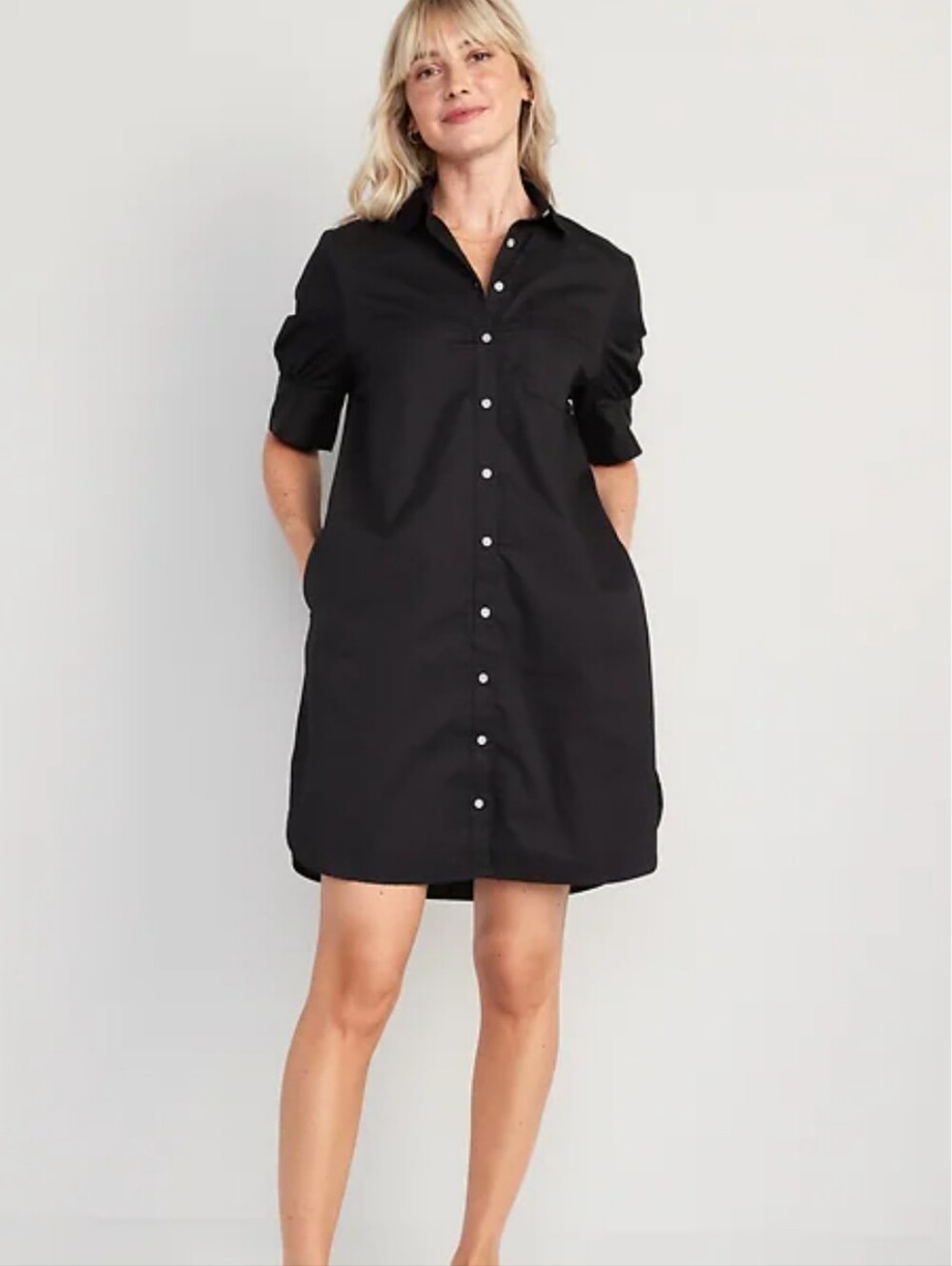 Old Navy Black Cotton Relaxed Button-Front Minimalist Utilitarian Shirt Dress M